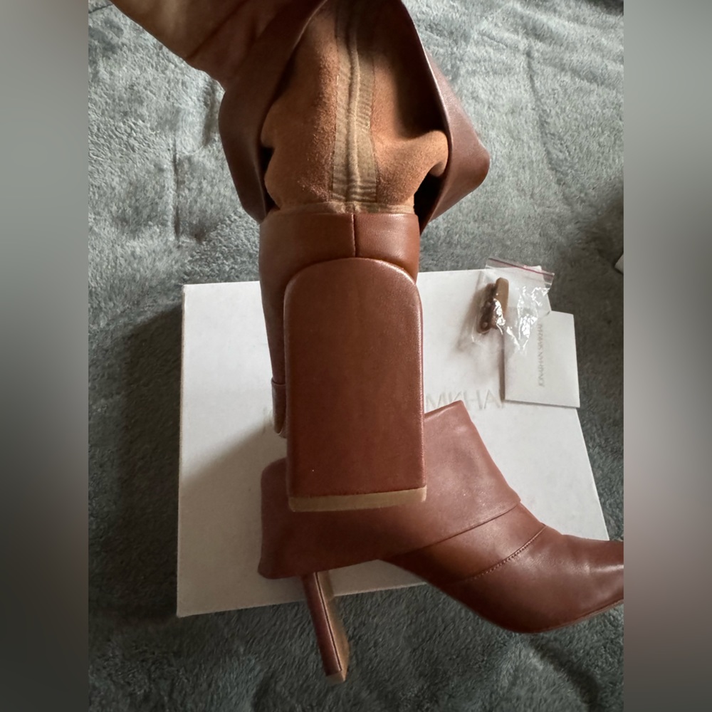 Jonathan Simkhai Karine Booties Foldover Cinnamon Brown Ankle Leather, Size 38EU - Picture 6 of 10